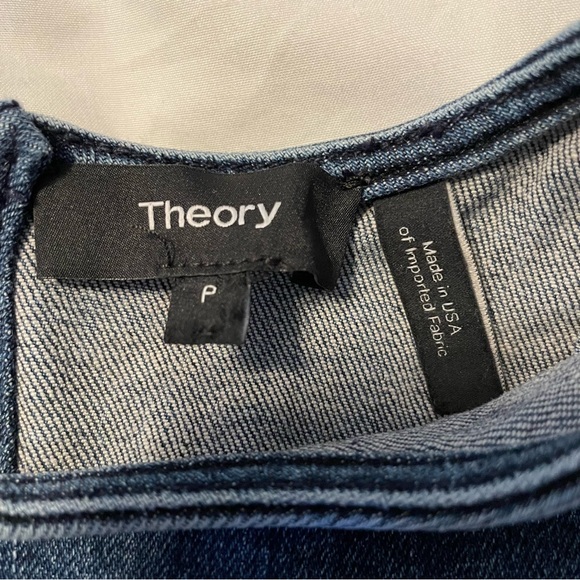 Theory Blue Reli D Frayed Sleeveless Round Neck Back Zip Denim Top Size P - Picture 6 of 9